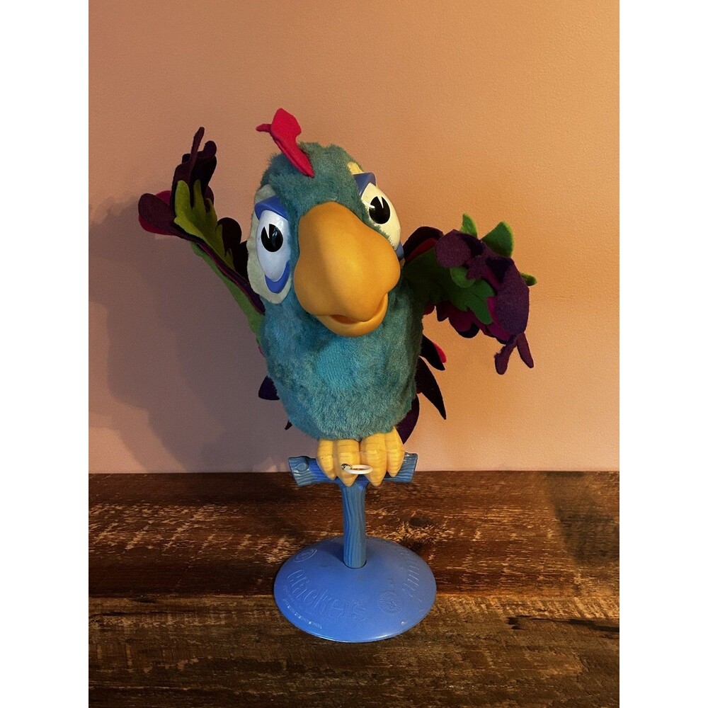 1963 Mattel Animal Yacker CRACKERS Talking Parrot Toy With Original Stand WORKS